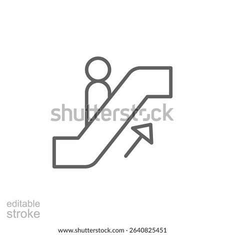 Escalator Up Icon Outline with Person Thin Line Editable Stroke Vector