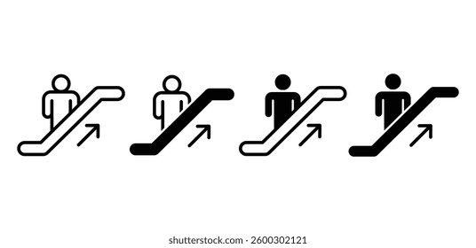 Up Escalator Icon Set Black and White Minimalist Vector Graphics Design Illustration