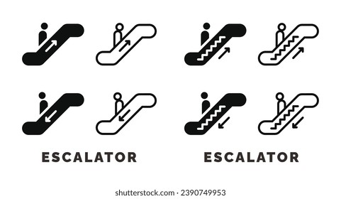 Escalator icon set isolated on white background
