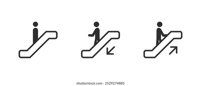 Conjunto de iconos de escalera mecánica. Pictograma de escalera mecánica. Conjunto de señales de escalera mecánica.