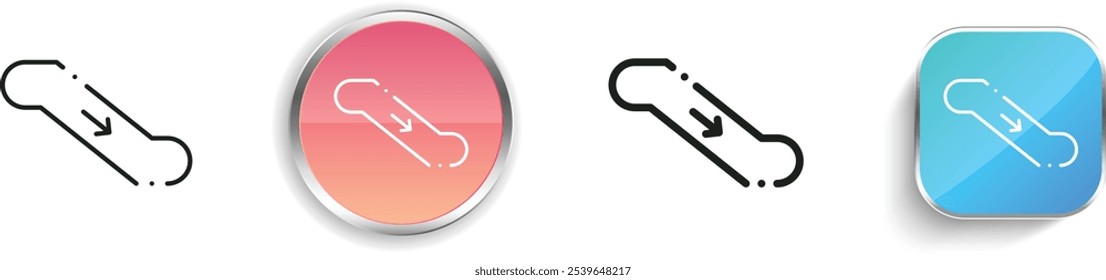 icono de escalera mecánica. Diseño de estilo lineal delgado, regular y de Botón aislado sobre fondo blanco