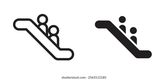 Escalator icons in black line and filled versions