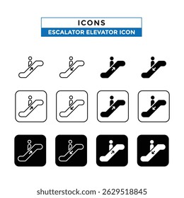 Escalator icons for signage. Escalator symbol collection