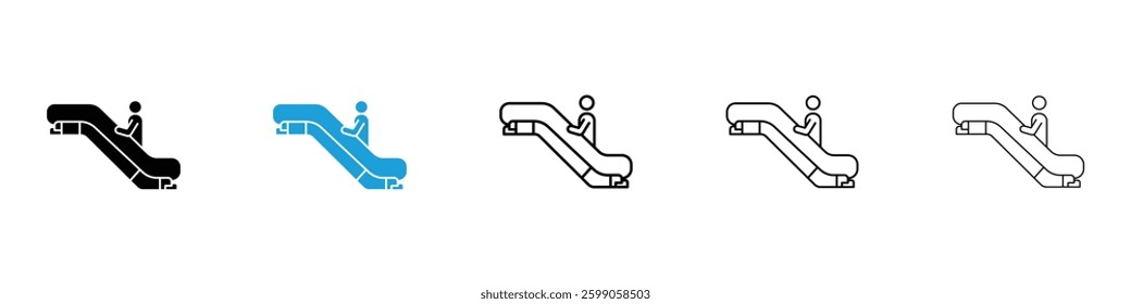Escalator icons vector illustrations in black and blue colors for web and ui designs