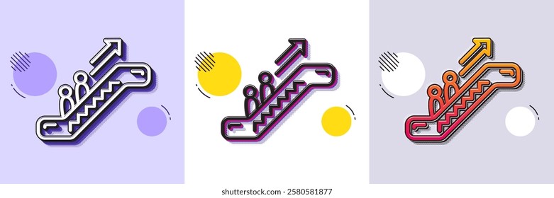 Escalator line icon. Halftone dotted pattern. Gradient icon with grain shadow. Elevator sign. Shopping stairway symbol. Line escalator icon. Various designs. Vector