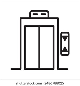 Escalator. Opening and closing doors. Pick up service. Pixel Perfect Vector Thin Line Icon. Simple Minimal Pictogram.