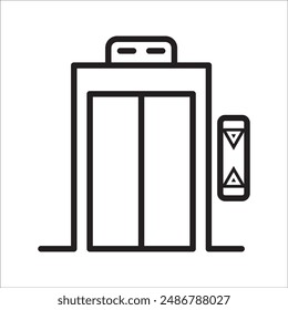 Escalera. Abrir y cerrar puertas. Servicio de recogida. Icono de línea delgada de Vector perfecto. Pictograma Mínimo Simple.