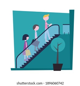 escalator in with people minimalism. flat vector