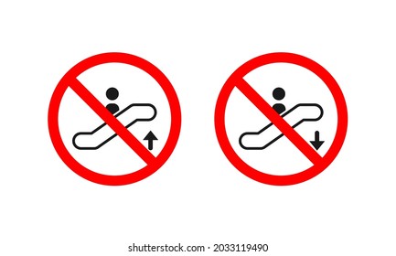 Icono prohibido de la Escaladora. Prohibido usar el concepto de escaleras mecánicas. Arriba y abajo. Vector de ilustración