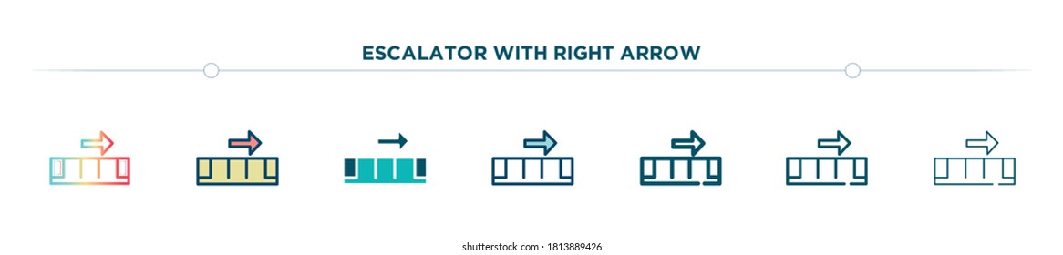 escalator with right arrow icon designed in gradient, filled, two color, thin line and outline style. vector illustration of escalator with right arrow vector icons. can be used for mobile, ui, web
