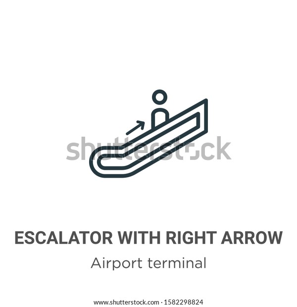 Escalator with right arrow outline vector icon. Thin\
line black escalator with right arrow icon, flat vector simple\
element illustration from editable airport terminal concept\
isolated on white 