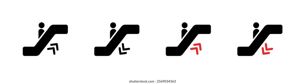 Escalator set icons. Silhouette and flat style. Vector icons.