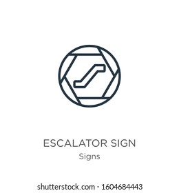 Escalator sign icon. Thin linear escalator sign outline icon isolated on white background from signs collection. Line vector sign, symbol for web and mobile