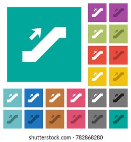 Escalator up sign multi colored flat icons on plain square backgrounds. Included white and darker icon variations for hover or active effects.