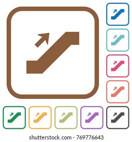 Escalator up sign simple icons in color rounded square frames on white background