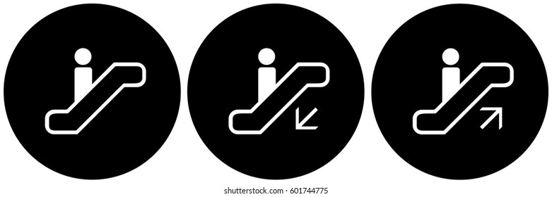 Escalator Signs Set Black. Vector.