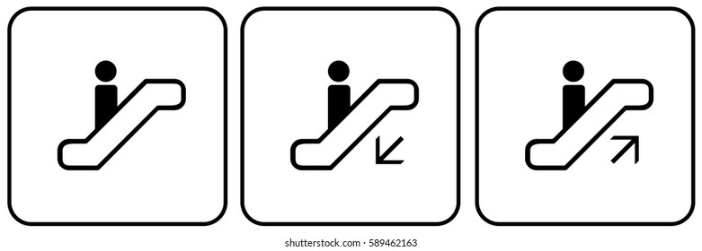 Escalator Signs Set White. Vector.