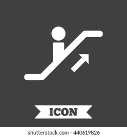 Escalator staircase icon. Elevator moving stairs up symbol. Graphic design element. Flat escalator staircase symbol on dark background. Vector