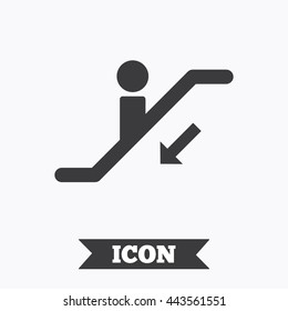 Escalator staircase icon. Elevator moving stairs down symbol. Graphic design element. Flat escalator symbol on white background. Vector