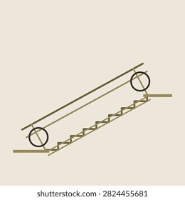 Escalator step run drawn with 8 steps as a flat geometric line diagram, a clean vector for building services, industrial and interior layouts.