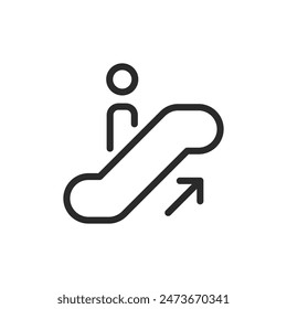 Escalator up, linear style icon. an upward moving escalator. Editable stroke width.