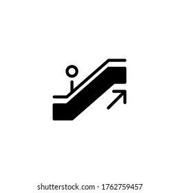 Escalator vector icon in black flat glyph, filled style isolated on white background