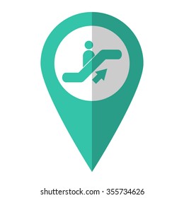 Escalator - vector icon;  green map pointer