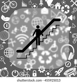 escalator vector icon - matte glass button on background consisting of different icons