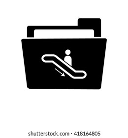 Escalator - white vector icon;  black folder
