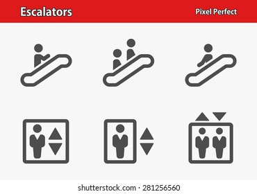 Escalators Icons. Professional, pixel perfect icons optimized for both large and small resolutions. EPS 8 format.