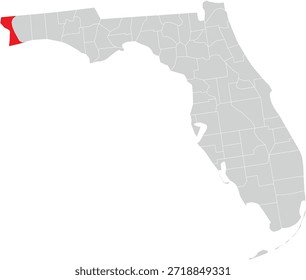 Escambia County on the Map of Florida State Editable Vector