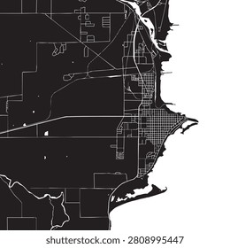 Escanaba Michigan city map vector illustration. Black and white street map of Escanaba MI USA