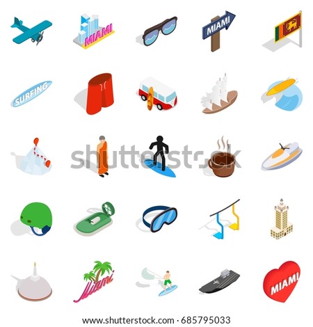 Escapade icons set. Isometric set of 25 escapade vector icons for web isolated on white background