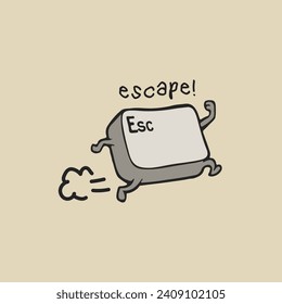 Escape Button Funny Drawing in Vector