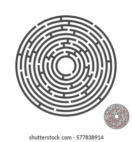 Escape Circle Labyrinth With Entry And Exit.vector Game Maze Puzzle With Solution.Num.02