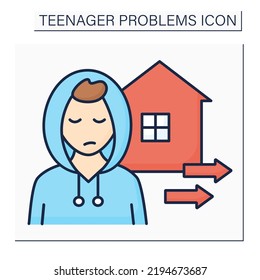 Escape Color Icon. Teenagers Run Away From Home. Protest To Parents. Self-expression. Teenager Problem Concept. Isolated Vector Illustration