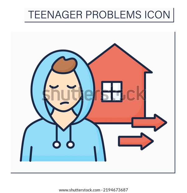 Escape color icon. Teenagers run away from\
home. Protest to parents. Self-expression. Teenager problem\
concept. Isolated vector\
illustration