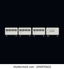 escape computer button stylised as a train, created in flat on a black background, concept of escaping from something, travelling