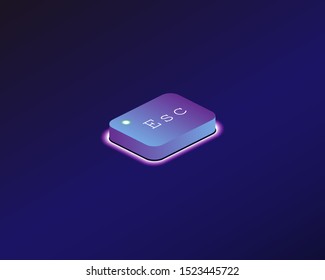 Escape. Covered with a neon backlit keyboard button. Software development concept. Vector illustration.