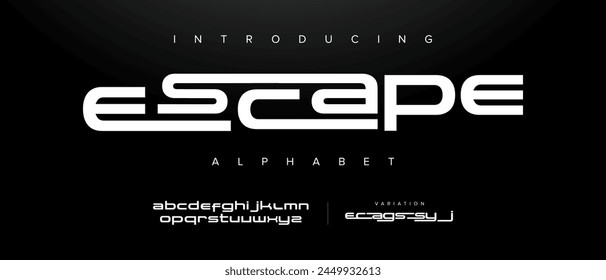 Escape creative simple modern urban alphabet font. Digital abstract futuristic, fashion, sport, minimal technology typography. Simple numeric vector illustration