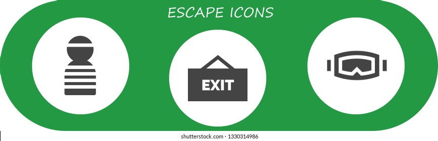 escape icon set. 3 filled escape icons.  Collection Of - Prisioner, Exit, Diving mask