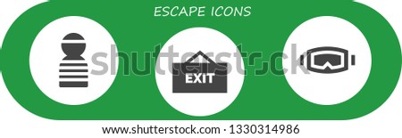 escape icon set. 3 filled escape icons.  Collection Of - Prisioner, Exit, Diving mask