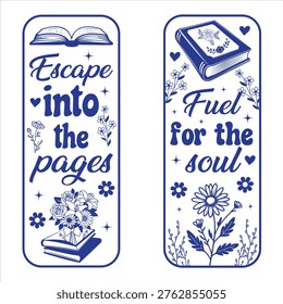 Escape Into the Pages Book Quote Design with Floral Illustration