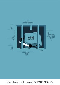 Chave de escape presa atrás de grades digitais