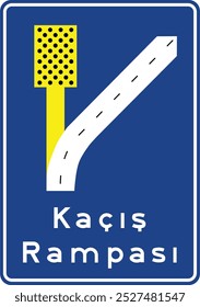 Escape lane, Information signs, Road signs in Turkey. Standard traffic signs on Turkish highways. (Turkish: Kacis rampası, Karayolları standart trafik işaret levhaları, Bilgi işaretleri)