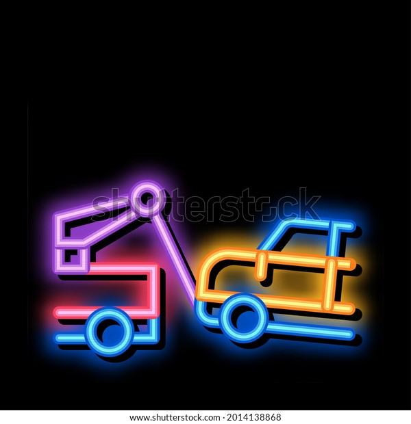 Escape Machine Truck neon light sign vector.\
Glowing bright icon Escape Machine Truck sign. transparent symbol\
illustration