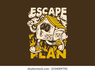 Escape plan. House mascot character in running pose illustration design