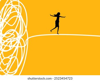 Escape from the problem. Businesswoman running away from chaos