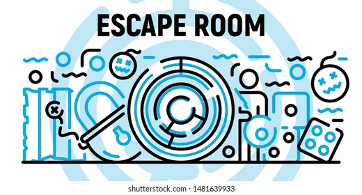 Escape room banner. Outline illustration of escape room vector banner for web design