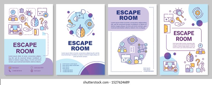 Escape room brochure template. Quest flyer, booklet, leaflet print, cover design with linear illustrations. Strategy, logic game. Vector page layouts for magazines, annual reports, advertising posters